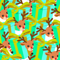 Seamless pattern background of Christmas-themed reindeer and present box | Vector image