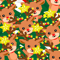 Christmas themed reindeer seamless pattern background, vector images