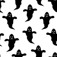 Seamless pattern Halloween spooky ghost silhouettes vector illustration