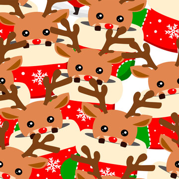 Christmas themed reindeer seamless pattern background, vector images