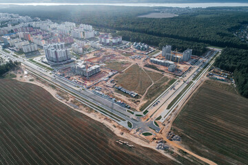 A residential area of the city under construction, taken from above from a quadrocopter