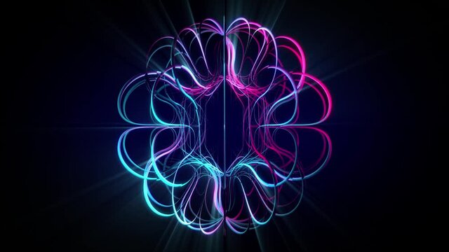 Abstract background shiny futuristic openwork structure transforms rotating loop