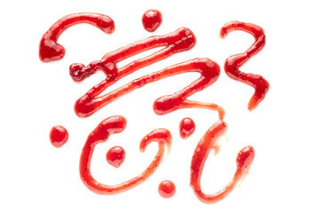 Random pattern of flowing squiggles of red jam on white - obrazy, fototapety, plakaty