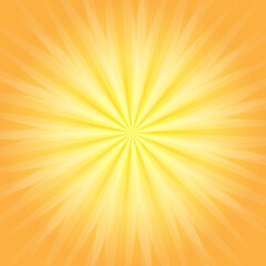 Sunny sunshine yellow background with white sunlight. Bang sunrise banner. Bright radiance solar rays from the center. Summer warm design. Jpeg illustration