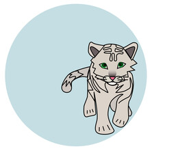Drawing of a white tiger with green eyes
