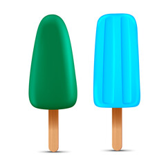 Set of bright realistic homemade frozen popsicle, vector realistic juicy ice cream icon