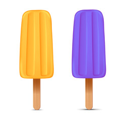 Set of bright realistic homemade frozen popsicle, vector realistic juicy ice cream icon