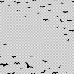 Group of black bats for Halloween on transparent baackground. Vector