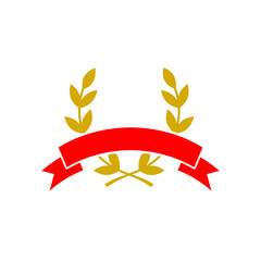 Gold Laurel Wreath with red ribbon icon isolated on white background