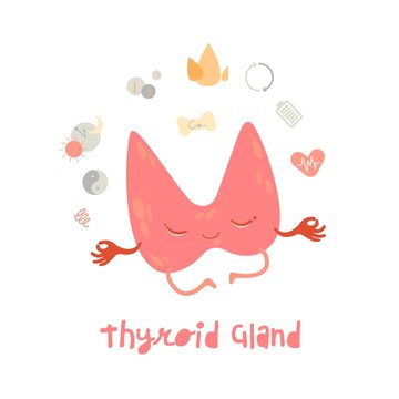 Healthy thyroid gland. Cartoon character in trendy style. Healthcare, anatomy, medicine image.