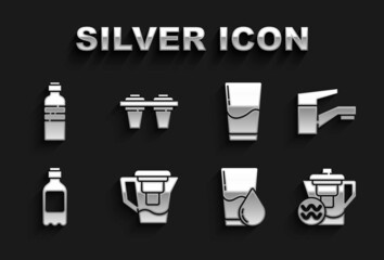 Set Water jug with a filter, tap, Glass water, Bottle of, and icon. Vector