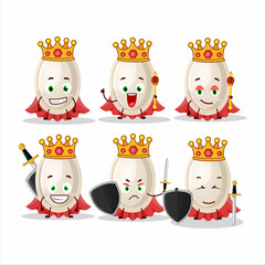 A Charismatic King pumpkin seed cartoon character wearing a gold crown