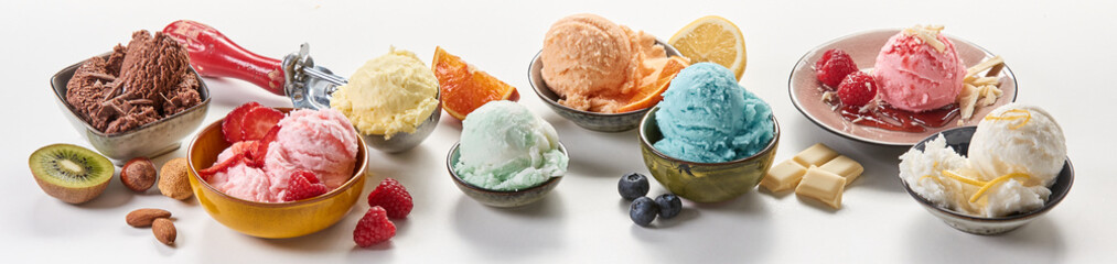 Large selection of different flavors of creamy ice cream