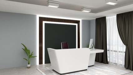 blank office wall in modern receptionist room for company logo mockup