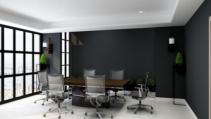 a black blank wall in the modern office meeting room for company logo mockup