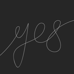Yes word continuous one line drawing, Calligraphy lettering handwriting graphics vector minimalist linear illustration made of single white line on black background