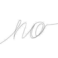 Word No continuous one line drawing, Calligraphy lettering handwriting graphics vector minimalist linear illustration made of single line