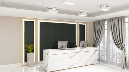 blank office wall in receptionist room for company logo mockup