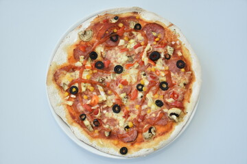 homemade pizza on black background