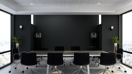 a black blank wall in the modern office meeting room for company logo mockup
