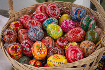 painted easter eggs near  Humor Monastery, ROMANIA. at the fair market,