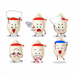 Mascot design style of pumpkin seed character as an attractive supporter