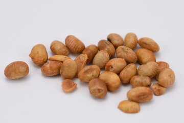 Close-up image of peanuts studio isolated on white background