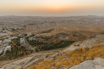 Sunrise view towards the Judaean desert and the Dead Sea