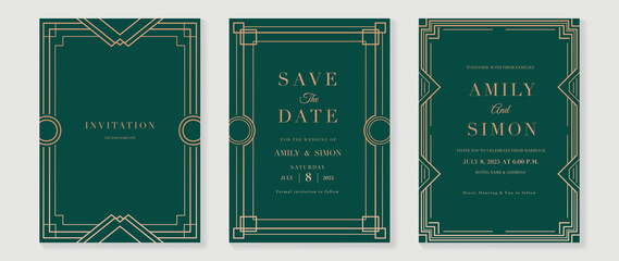 Art deco wedding invitation card vector. Luxury classic antique cards design for VIP invite, Gatsby invitation gold, Fancy party event, Save the date card and Thank you card. Vector illustration.