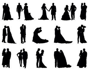  Black silhouettes of wedding  on a white background	