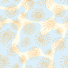 Fototapeta na wymiar Doodles pattern with spiral sun. Hand drawn seamless pattern. Vector 