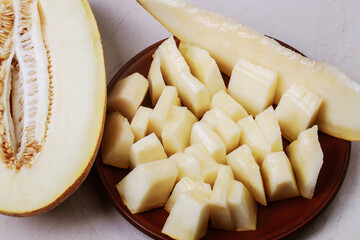 fresh sliced melon on the table