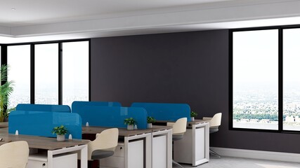 office area with blank wall 3d design interior