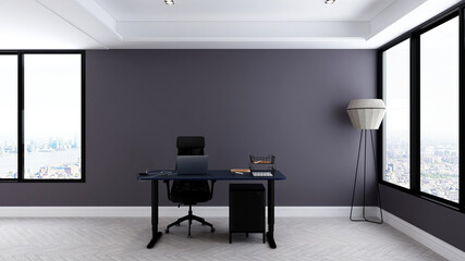 3d office minimalist room with wooden design interior