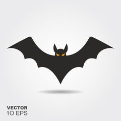 Halloween Bat. Flat silhouette icon with shadow