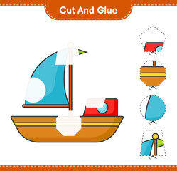 Cut and glue, cut parts of Boat and glue them. Educational children game, printable worksheet, vector illustration