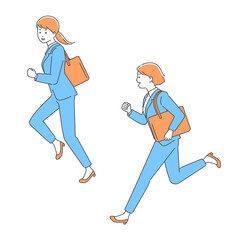 カバンを持って走るビジネスパーソン　女性たち　3色