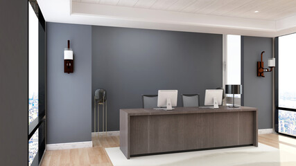 Fototapeta na wymiar blank office wall in receptionist room for company logo mockup