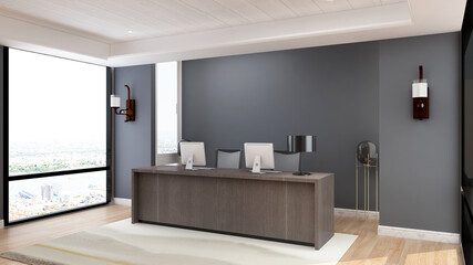 blank office wall in receptionist room for company logo mockup