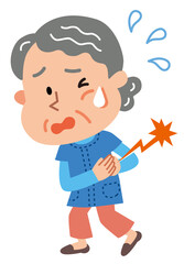 肋間神経痛が突然痛みだした高齢者女性のイラスト