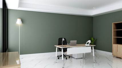 3d office minimalist room with wooden design interior