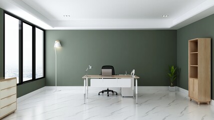 3d office minimalist room with wooden design interior