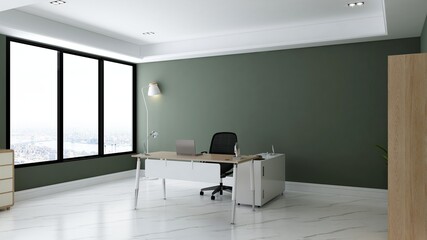 3d office minimalist room with wooden design interior