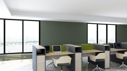 office area with blank wall 3d design interior