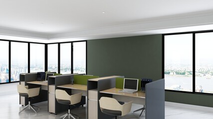 office area with blank wall 3d design interior