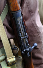British second world war SMLE Lee Enfield rifles and other weapons.