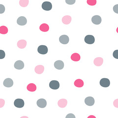 Seamless hand drawn pattern with pink and gray dotted spheres on a white background. Modern and traditional textiles. Wrapping paper. Wall art design.