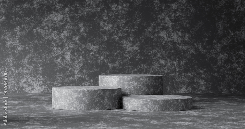 Aufkleber Abstract concrete texture product background and empty minimal modern presentation of stone wall or podium pedestal display platform template wallpaper backdrops with interior blank stand. 3D render.
