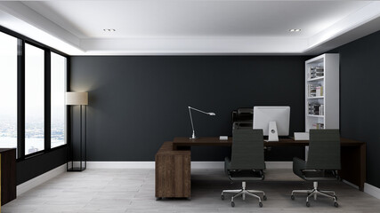modern business office manager room with 3d design interior for company wall logo mockup