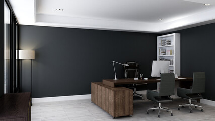 modern business office manager room with 3d design interior for company wall logo mockup